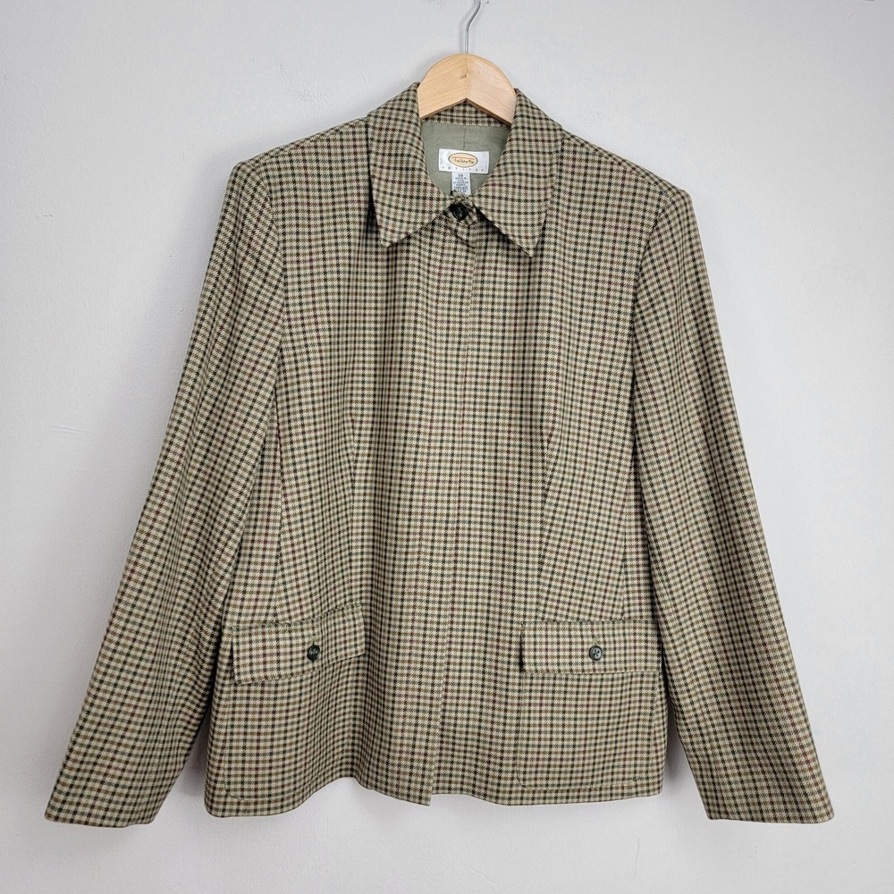 Talbots Vintage Plaid Wool Jacket 90s‎ Green Twill Wool Blazer Womens Size 16 P